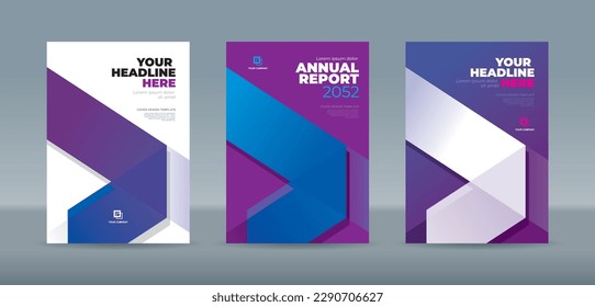 Modern folding ribbon theme book cover template in white, blue, purple color. A4 size book cover template for annual report, magazine, booklet, proposal, portfolio, brochure, poster