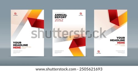 Modern folding ribbon theme book cover template in red, orange, white color. A4 size book cover template for annual report, magazine, booklet, proposal, portfolio, brochure, poster