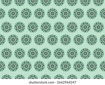 A modern folk art seamless pattern showcasing stylized rosettes and starbursts with a pixelated texture. The design is elegant, timeless, and perfect for textiles or backgrounds.