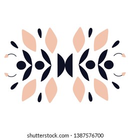 Modern folk art vector ornamental composition, floral Scandinavian design logo, ethnic element.