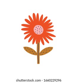 Modern folk boho single isolated flower in Scandinavian style. Floral Slovak plant cutout collage decor element. Swedish folklore drawing, Nordic wildflower concept. Vector EPS clip art design