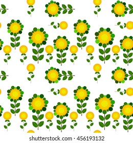 Modern folk reaped seamless pattern  with primitive flower. Cute colorful flowers