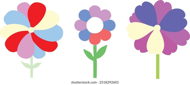 Modern folk  single isolated flowers in Scandinavian style. Floral Slovak plant cutout collage  elements.