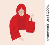 Modern folk style vector ornamental people illustration. Red folk style people illustration. Traditional costume illustration. Modern folk style vector portrait. Folk character modern clipart