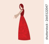 Modern folk style vector ornamental people illustration. Red folk style people illustration. Traditional costume illustration. Modern folk style vector portrait. Folk character modern clipart