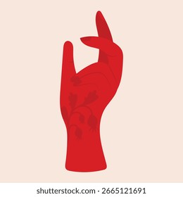 Ilustración de mano ornamental de Vector de estilo popular moderno. Ilustración de la mano del estilo de Folk. Ilustración de mano de folk rojo