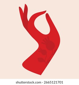 Ilustración de mano ornamental de Vector de estilo popular moderno. Ilustración de la mano del estilo de Folk. Ilustración de mano de folk rojo