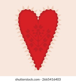 Ilustración ornamental del corazón del Vector del estilo popular moderno. Ilustración de corazón de estilo Folk. Ilustración de corazón de folk rojo. Clipart de estilo folk moderno