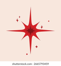 Moderno estilo popular vetor ornamental estrela ilustração. Ilustração de estrela de estilo popular. Ilustração de estrela folclórica vermelha. Clipart de objeto solar estilo folk moderno