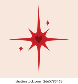 Ilustración de estrella ornamental de Vector de estilo popular moderno. Ilustración de estrella de estilo Folk. Ilustración de estrella folk roja. Clipart de objetos solares de estilo popular moderno