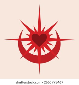 Moderno estilo popular vetor ornamental estrela ilustração. Ilustração de estrela de estilo popular. Ilustração de estrela folclórica vermelha. Clipart de objeto solar estilo folk moderno