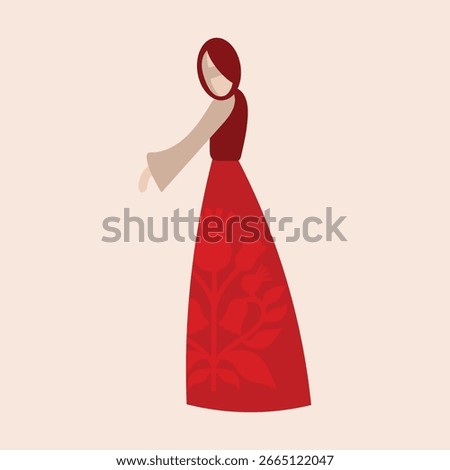 Modern folk style vector ornamental people illustration. Red folk style people illustration. Traditional costume illustration. Modern folk style vector portrait. Folk character modern clipart
