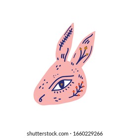 Modern folk tribal boho patterned animal in Scandinavian style. Floral Slovak ornament, inspired by northern mythology and fairy tales. Swedish folklore drawing, Nordic flowers pattern. Woodland