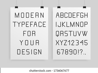 Modern font. Abstract minimal alphabet, typography letters with numbers, futuristic logo typeface geometric round style. Digital urban font, isolated vector illustration
