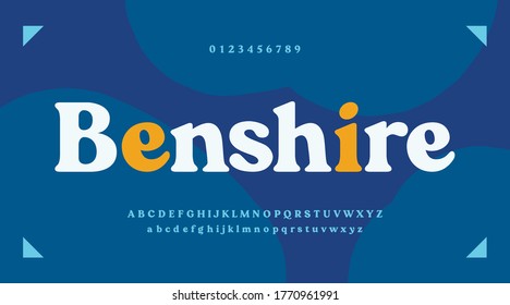 Modern font and alphabet with blue background. Vector illustration.