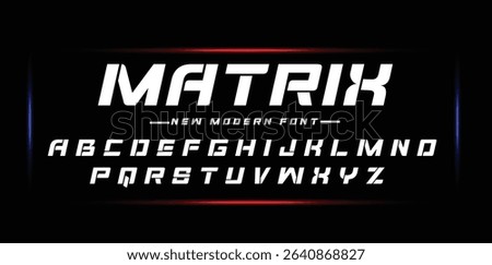 Modern font alphabet from matrik  line, technology letters A, B, C, D, E, F, G, H, I, J, K, L, M, N, O, P, Q, R, S, T, U, V, W, X, Y, Z and numerals 0, 1, 2, 3, 4, 5, 6, 7, 8, 9, vector illustration 1
