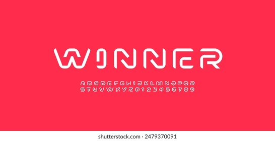 Alfabeto tipográfico moderno de línea de segmento, letras de estilo tecnológico y números, Ilustración vectorial 10EPS