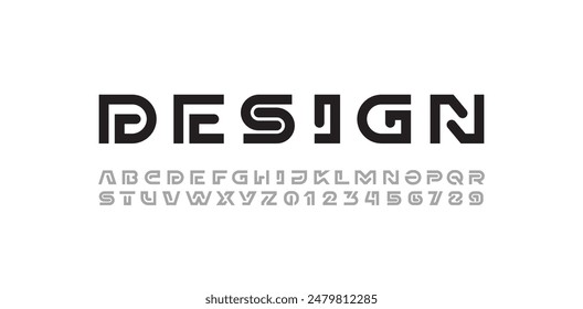 Modern font alphabet from segment line, technology style letters, and numbers, vector illustration 10EPS