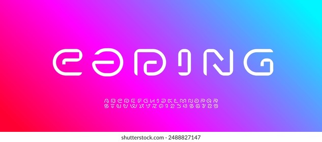 Modern font alphabet from segment line, minimal technology style letters, and numbers, vector illustration 10EPS