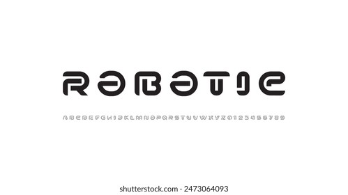 Modern font alphabet from segment round line, minimal technology style letters, and numbers, vector illustration 10EPS