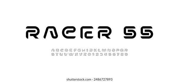 Modern font alphabet from segment round line, minimal technology style letters, and numbers, vector illustration 10EPS