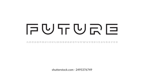 Modern font alphabet from segment thin line, minimal technology style letters, and numbers, vector illustration 10EPS