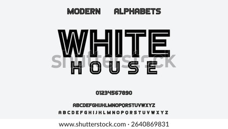 Modern font alphabet from White  line, technology letters A, B, C, D, E, F, G, H, I, J, K, L, M, N, O, P, Q, R, S, T, U, V, W, X, Y, Z and numerals 0, 1, 2, 3, 4, 5, 6, 7, 8, 9, vector illustration 1