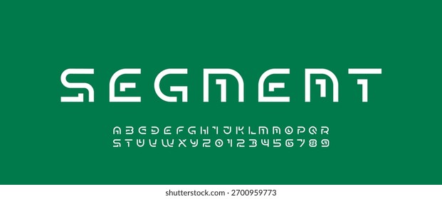 Moderne Schriftart fett Alphabet aus Segment dicke Linie, Technologie Stil Buchstaben und Zahlen, Vektorgrafik 10EPS