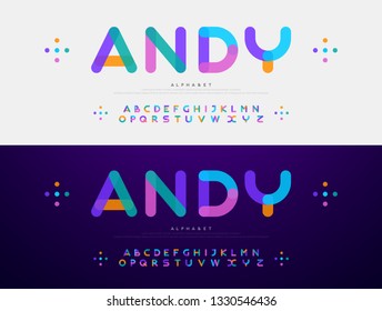 Modern Font Creative Rounded Alphabet Color Fonts. Typography Urban Round Bold With Colors Dot Exposure. Vector Illustration