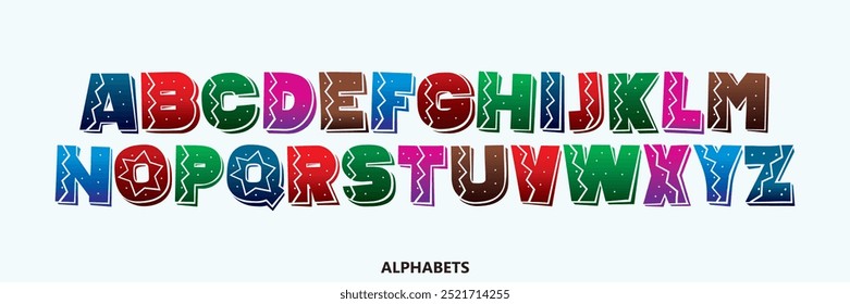 Modern font design with alphabet letters vector illustration. Alphabets arranged in a specific order. It appears to be a text-based graphic design and typography.
Gradient and Fountain colors.