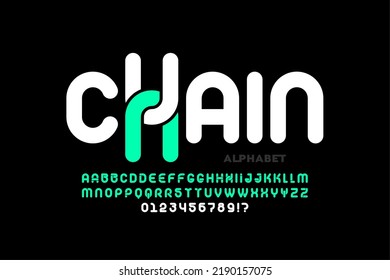 Modern font design, chain alphabet, letters and numbers vector illustration