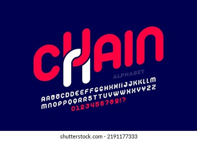 Modern font design, chain alphabet, letters and numbers vector illustration