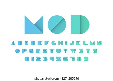 Modern font design in a paper style, alphabet letters and numbers vector illustration