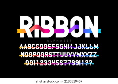 Modern Font Design With Ribbon, Alphabet Letters And Numbers Vector Illustration