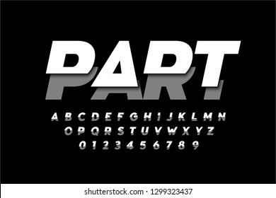 Modern font design, sliced alphabet letters and numbers vector illustration