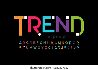 Modern font design, trendy alphabet letters and numbers vector illustration