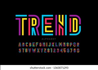 Modern font design, trendy alphabet letters and numbers vector illustration