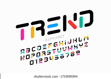 Modern font design, trendy alphabet letters and numbers vector illustration