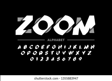 Modern font design, zoom style alphabet letters and numbers vector illustration