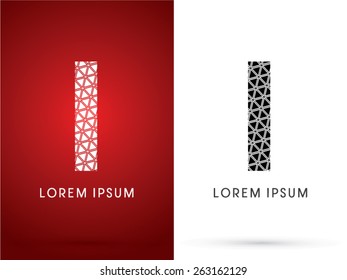 I ,Modern font, designed using white and black triangle geometric shape. on red and white background, sign ,logo, symbol, icon, graphic, vector.