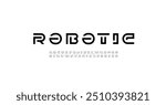 Modern font digital cyber alphabet made segment line, trendy letters A, B, C, D, E, F, G, H, I, J, K, L, M, N, O, P, Q, R, S, T, U, V, W, X, Y, Z and numerals 0, 1, 2, 3, 4, 5, 6, 7, 8, 9