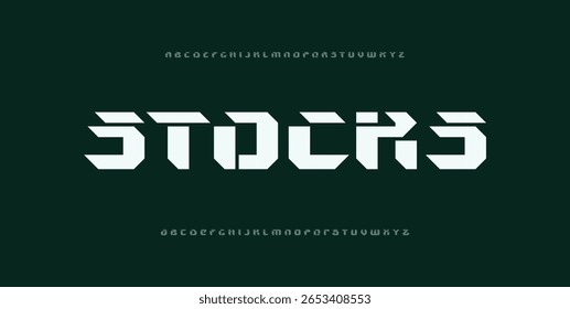 Fonte moderna ciber alfabeto digital feito linha de segmento, letras da moda A, B, C, D, E, F, G, H, I, J, K, L, M, N, O, P, Q, R, S, T, U, V, W, X, Y, Z e os algarismos 0, 1, 2, 3, 4, 5, 6, 7, 8, 9