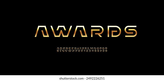 Modern font golden alphabet from segment line, minimal technology style gold letters, and numbers, vector illustration 10EPS