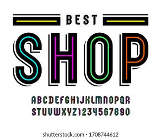 Modern font handcrafted, trendy alphabet of retro style, uppercase letters from A to Z and numbers from 0 to 9 for you designs, vector illustration 10EPS