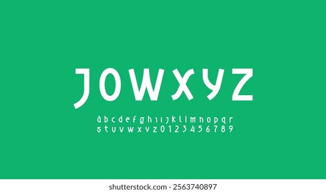 Modern font lowercase alphabet made modern style, trendy letters from A to Z and numbers from 0 to 9, vector illustration 10EPS.