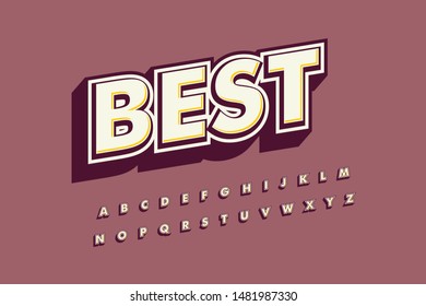 Modern Font Retro Vintage 3D Bold Alphabet Letter For Poster  Sticker