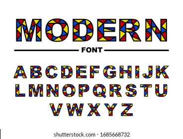 Modern Font Set. A-Z in Red, Blue, Yellow & Black.