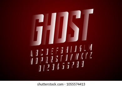 Modern font with shadow effect, alphabet and numbers, vector illustration