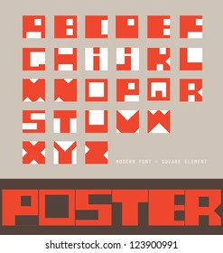 Modern font - square element./ Red square alphabet