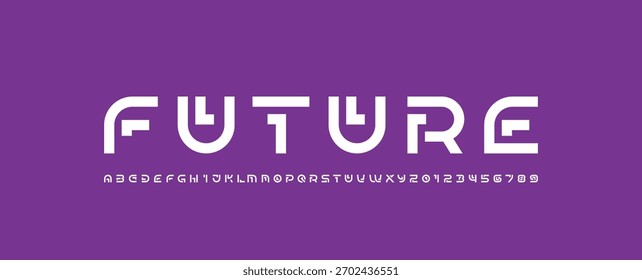 Alfabeto grueso de fuente moderno de línea de segmento, letras de estilo de tecnología mínima, y números, Ilustración vectorial 10EPS